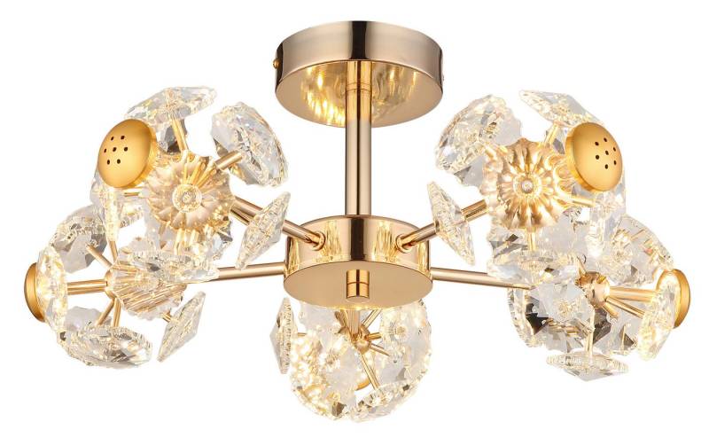 GLOBO LIGHTING LED Deckenleuchte FLORIELLA, LED fest integriert, Warmweiß, Deckenlampe/goldfarben/Glaskristalle/3000K von GLOBO LIGHTING