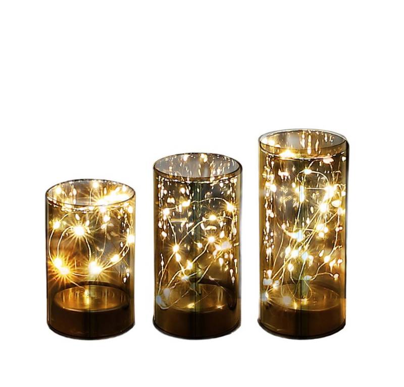 GLOBO LIGHTING LED Dekolicht, LED-Leuchtmittel fest verbaut, Warmweiß, LED Windlicht Tischleuchte Dekolampe Lichterkette Rauchglas 3er Set von GLOBO LIGHTING