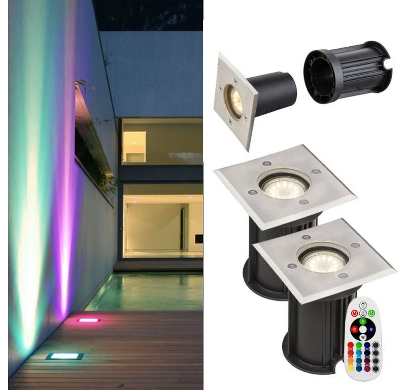 GLOBO LIGHTING Einbauleuchte, Leuchtmittel inklusive, Warmweiß, Farbwechsel, 2er Set LED Boden Einbau Strahler RGB Fernbedienung Außen Spot von GLOBO LIGHTING