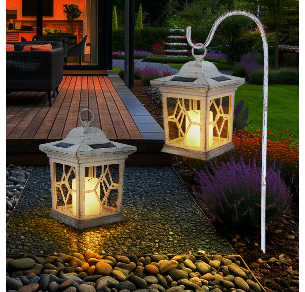 GLOBO LIGHTING LED Gartenleuchte, LED-Leuchtmittel fest verbaut, 2er Set LED Außen Solar Lampe Steh Hänge Laterne Garten von GLOBO LIGHTING