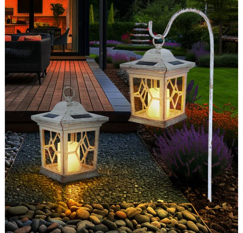 GLOBO LIGHTING LED Gartenleuchte, LED-Leuchtmittel fest verbaut, 2er Set LED Außen Solar Lampe Steh Hänge Laterne Garten von GLOBO LIGHTING