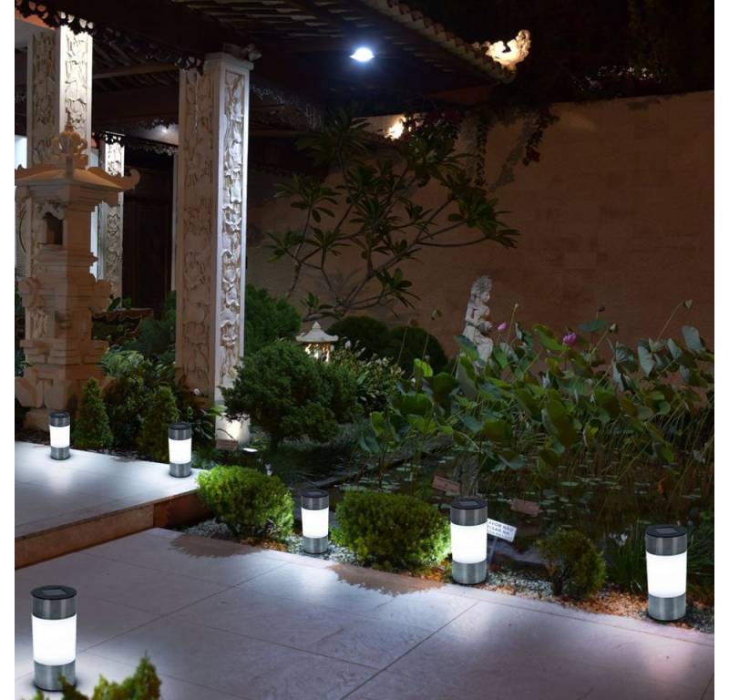 GLOBO LIGHTING LED Gartenleuchte, LED-Leuchtmittel fest verbaut, 6x LED Solar Stecklampe Edelstahl Außen Gartenleuchte Wegeleuchte von GLOBO LIGHTING