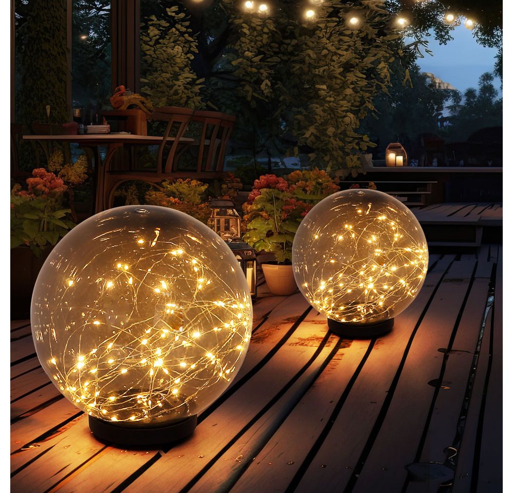 GLOBO LIGHTING LED Gartenleuchte, LED-Leuchtmittel fest verbaut, Warmweiß, Solarleuchte Kugellampe Steckleuchte LED rauch Lichterkette 2er Set von GLOBO LIGHTING