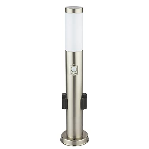 GLOBO LED Gartenleuchte Edelstahl Außenleuchte silber Stehlampe Bewegungsmelder Wegeleuchte mit 2 Steckdosen, 11W 1055lm 3000K, DxH 13,1x60 cm von GLOBO