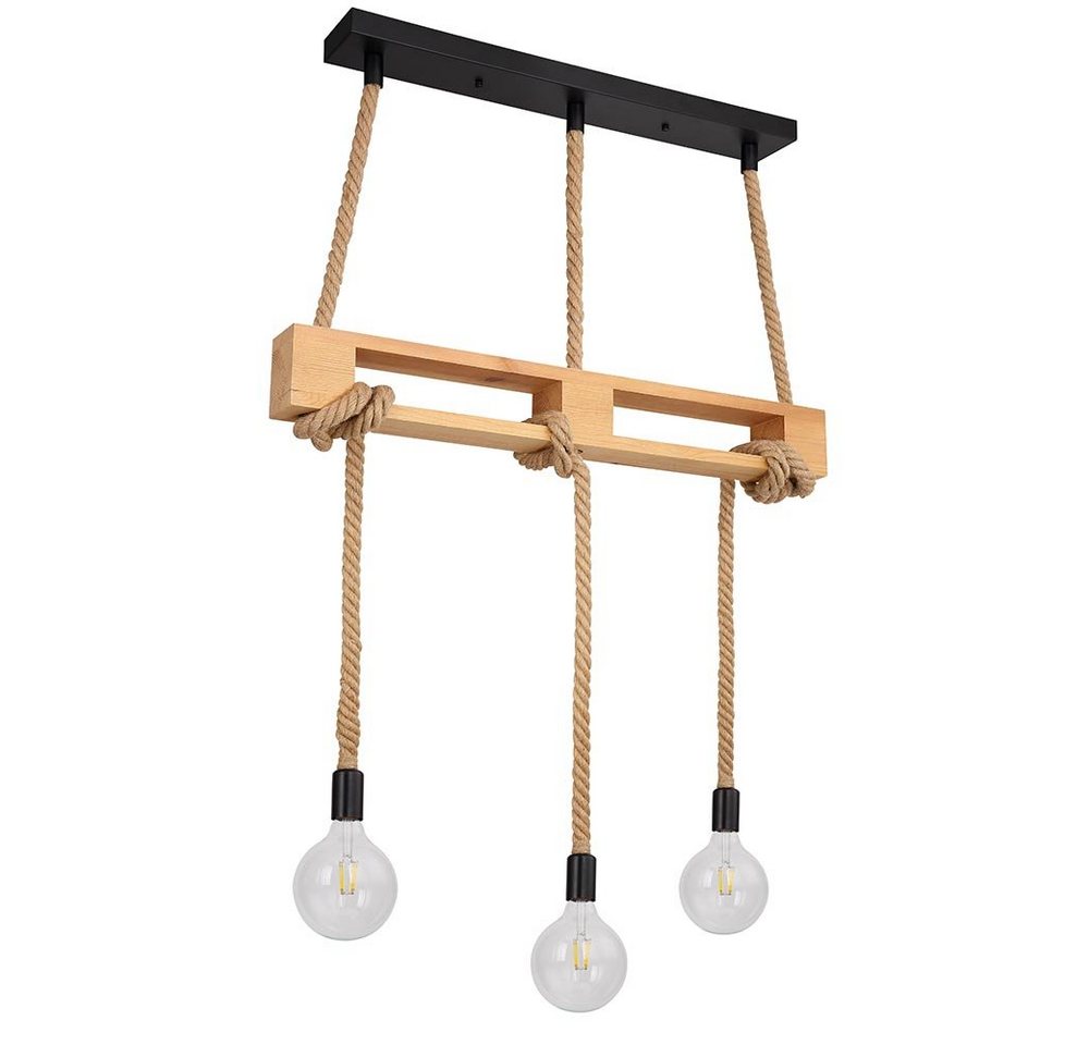 GLOBO LIGHTING LED-Hängeleuchte, Leuchtmittel inklusive, Warmweiß, Holz Decken Pendel Leuchte Wohn Ess Zimmer Hanfseil Hänge Lampe von GLOBO LIGHTING