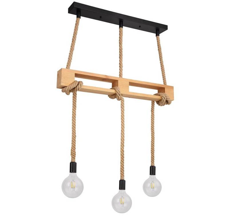 GLOBO LIGHTING LED-Hängeleuchte, Leuchtmittel inklusive, Warmweiß, Holz Decken Pendel Leuchte Wohn Ess Zimmer Hanfseil Hänge Lampe von GLOBO LIGHTING