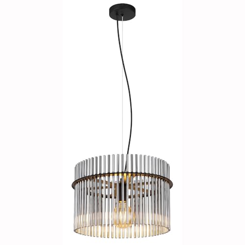 LED Hängeleuchte Pendellampe Wohnzimmerlampe Esszimmerleuchte Deckenleuchte, Metall schwarz Glasstäbe rauchfarben, 1x LED E27 warmweiß, D 40 cm LED Hängeleuchte Pendellampe Wohnzimmerlampe Esszimmerleuchte Deckenleuchte, Metall schwarz Glasstäbe rauchfarben, 1x LED E27 warmweiß, D 40 cm von GLOBO