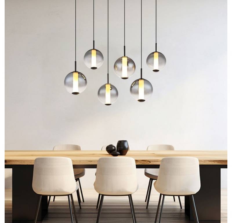 GLOBO LIGHTING LED Deckenleuchte, LED-Leuchtmittel fest verbaut, Warmweiß, Pendellampe Esstischlampe Hängeleuchte schwarz Glas 6 flammig rauch von GLOBO LIGHTING