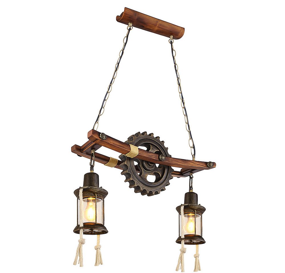 GLOBO LIGHTING LED Pendelleuchte, Leuchtmittel inklusive, Warmweiß, LED Steampunk Hängelampe Vintage Industrial Pendelleuchte Holz von GLOBO LIGHTING