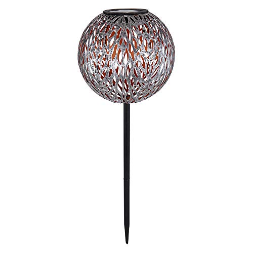 GLOBO LIGHTING LED Solar Steck Leuchte Außen Garten Erdspieß Strahler Stanzungen Deko-Licht Terrassen Hof Balkon Kugel Lampe, Farbe:Silber - Blätter-Optik H 54 cm von GLOBO