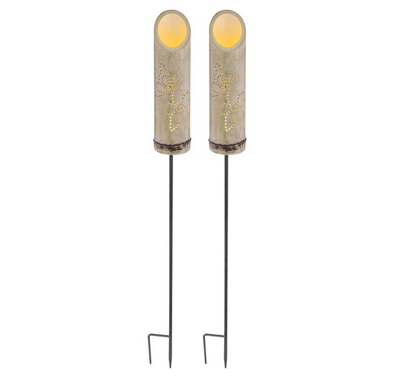 GLOBO LIGHTING LED Solarleuchte, LED-Leuchtmittel fest verbaut, Warmweiß, 2er Set LED Solar Steck Leuchte Bambus Garten Deko Strahler Dekor von GLOBO LIGHTING