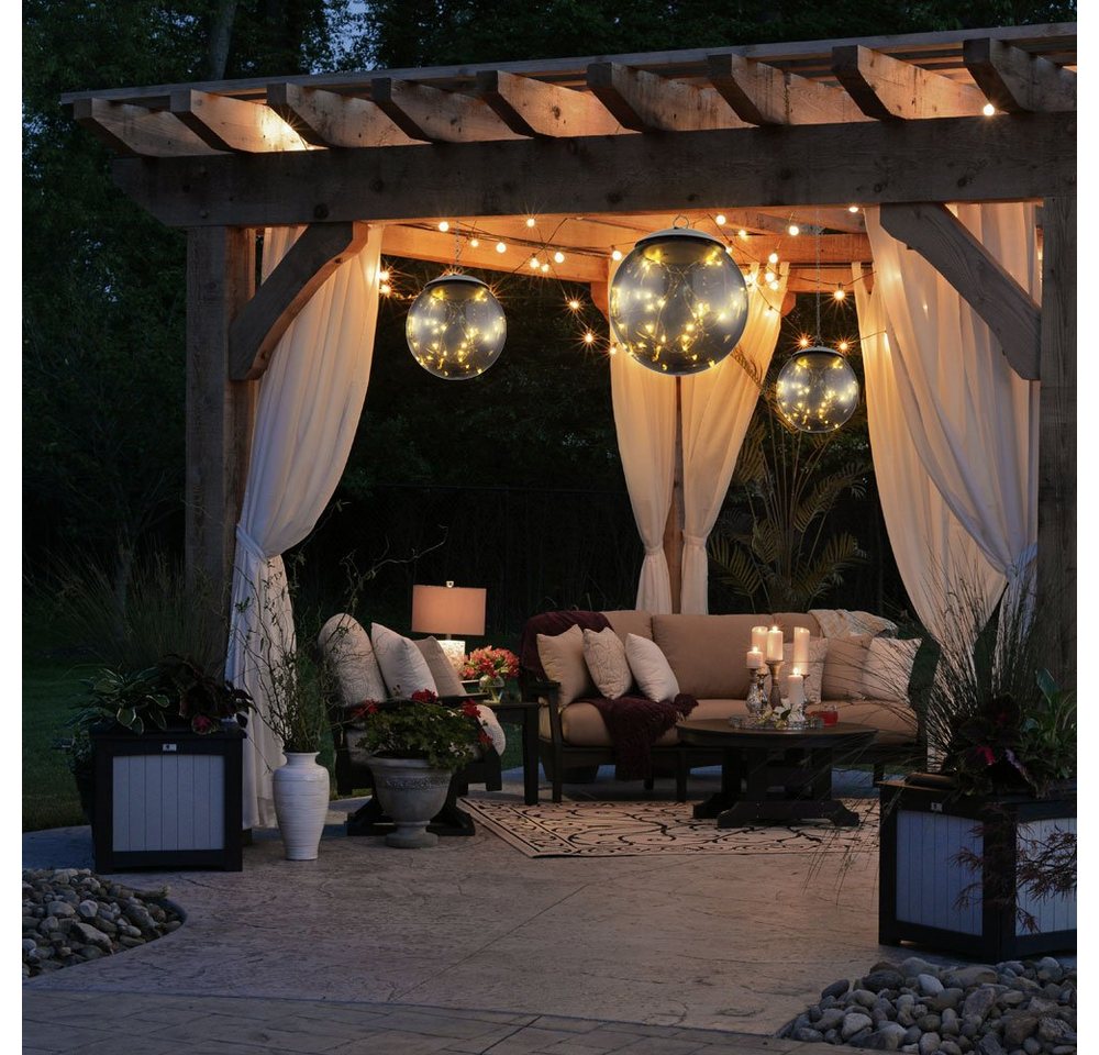 GLOBO LIGHTING LED Solarleuchte, LED-Leuchtmittel fest verbaut, Warmweiß, 3x LED Solar Hänge Leuchten rauch Garten Außen Pendel Kugel Lampen von GLOBO LIGHTING