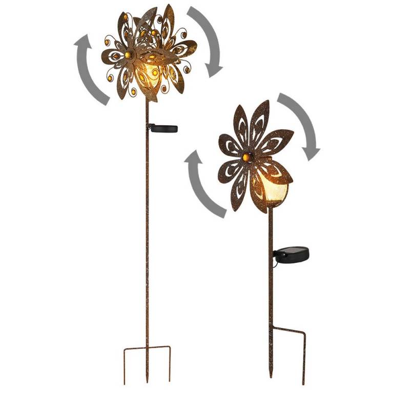 GLOBO LIGHTING LED Solarleuchte, LED-Leuchtmittel fest verbaut, Warmweiß, Solarleuchte Außenleuchte LED Windrad Rost Gartenlampe Deko 2er Set von GLOBO LIGHTING