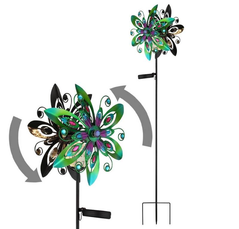 GLOBO LIGHTING LED Solarleuchte, LED-Leuchtmittel fest verbaut, Warmweiß, Solarleuchte Außenleuchte LED Windrad bunt Gartenlampe Deko H 124 cm von GLOBO LIGHTING