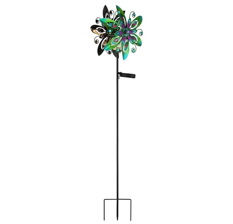 GLOBO LIGHTING LED Solarleuchte, LED-Leuchtmittel fest verbaut, Warmweiß, Solarleuchte Windrad Glaskristalle LED Solarlampe Erdspieß bunt von GLOBO LIGHTING