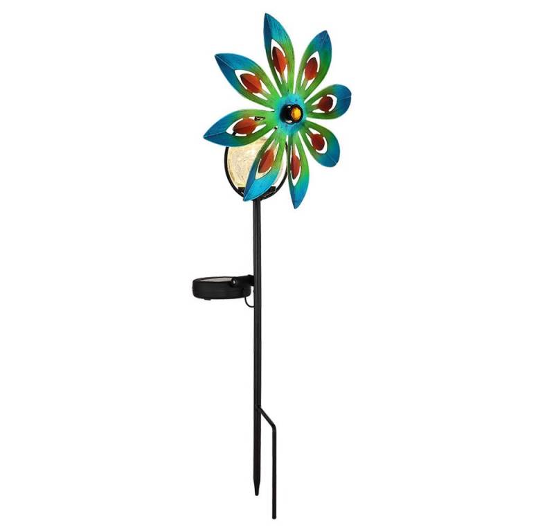 GLOBO LIGHTING LED Solarleuchte, LED-Leuchtmittel fest verbaut, Warmweiß, Solarleuchte Windrad Glaskristalle bunt LED Solarlampe Erdspieß von GLOBO LIGHTING
