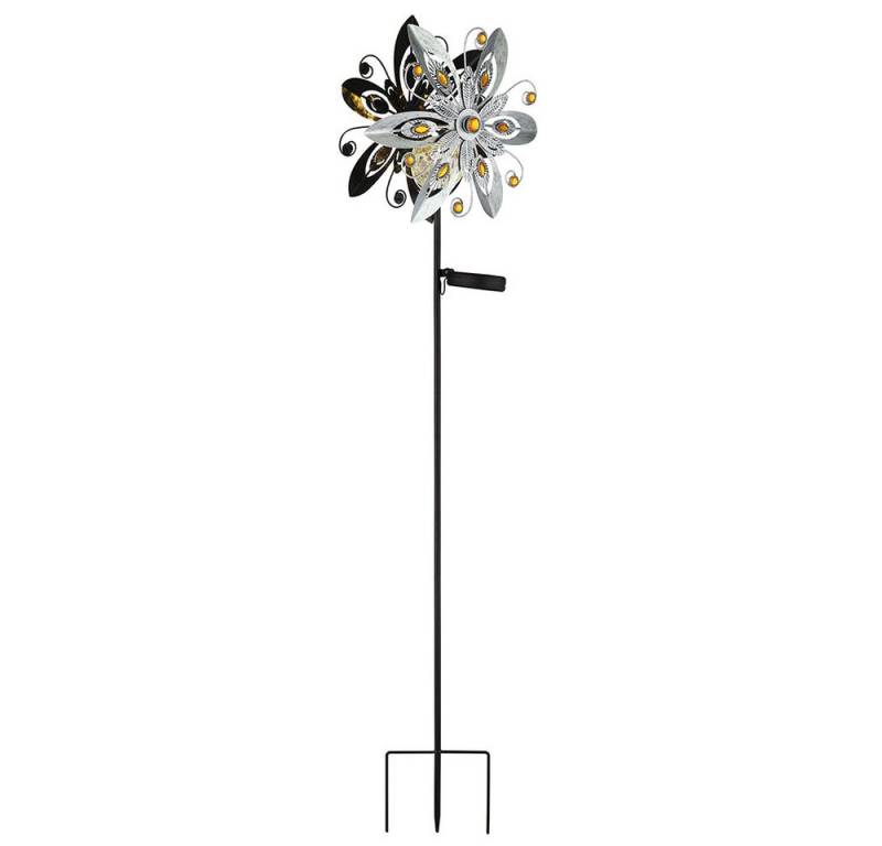 GLOBO LIGHTING LED Solarleuchte, LED-Leuchtmittel fest verbaut, Warmweiß, Solarleuchte Windrad Glaskristalle silbergrau LED Solarlampe Erdspieß von GLOBO LIGHTING