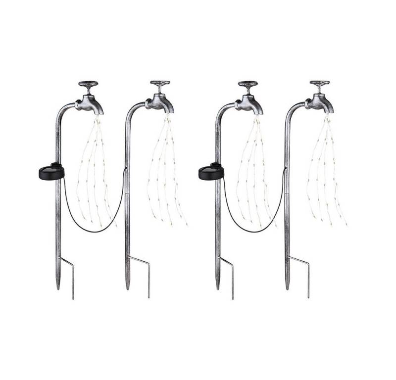 GLOBO LIGHTING LED Solarleuchte, LED-Leuchtmittel fest verbaut, Warmweiß, Steckleuchte Solarlampe Wasserhahn Design silber Gartenleuchte 4er Set von GLOBO LIGHTING