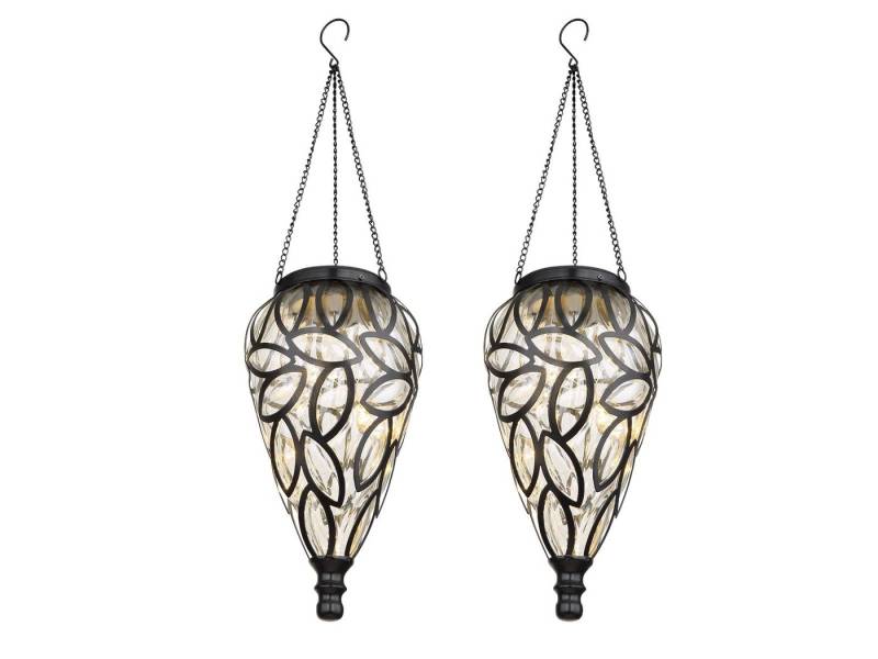 GLOBO LIGHTING LED Solarleuchte, LED fest integriert, warmweiß, 2er Set außergewöhnliche Hängeleuchte Outdoor Solarlicht Balkon H 50cm von GLOBO LIGHTING