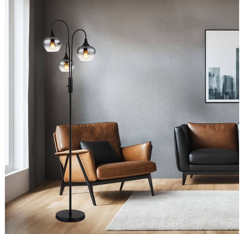 GLOBO LIGHTING LED Stehlampe, Leuchtmittel inklusive, Warmweiß, LED Stehlampe 3 flammig Glaskugel schwarz Standleuchte Höhe 165 cm von GLOBO LIGHTING
