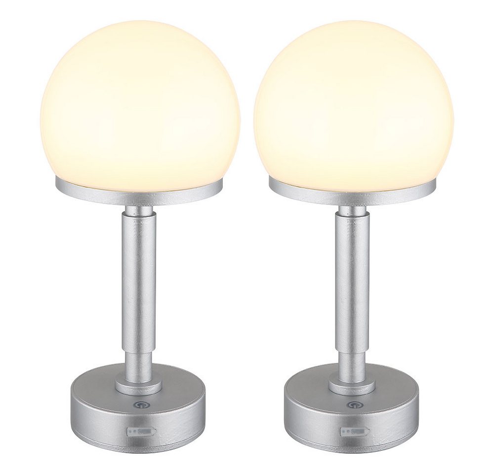 GLOBO LIGHTING LED Tischleuchte, LED-Leuchtmittel fest verbaut, Akku Tischleuchte Touchdimmer silber Nachttischlampe USB-C Pilz von GLOBO LIGHTING