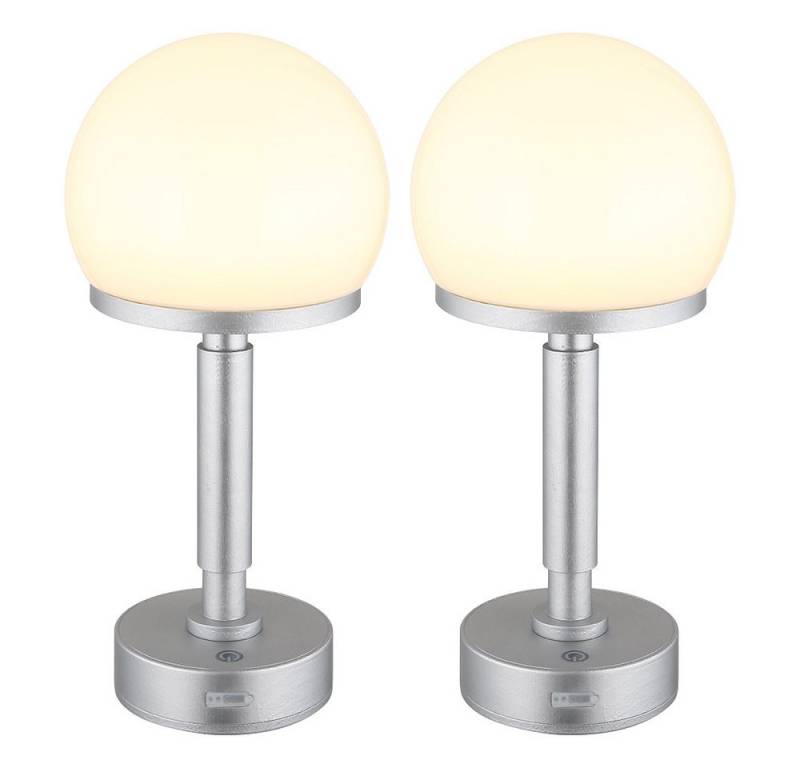 GLOBO LIGHTING LED Tischleuchte, LED-Leuchtmittel fest verbaut, Akku Tischleuchte Touchdimmer silber Nachttischlampe USB-C Pilz von GLOBO LIGHTING