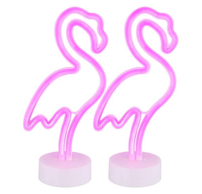 GLOBO LIGHTING LED Tischleuchte, LED-Leuchtmittel fest verbaut, Tischleuchte Neonlicht Dekolampe LED Flamingo pink Kinderzimmer 2x von GLOBO LIGHTING