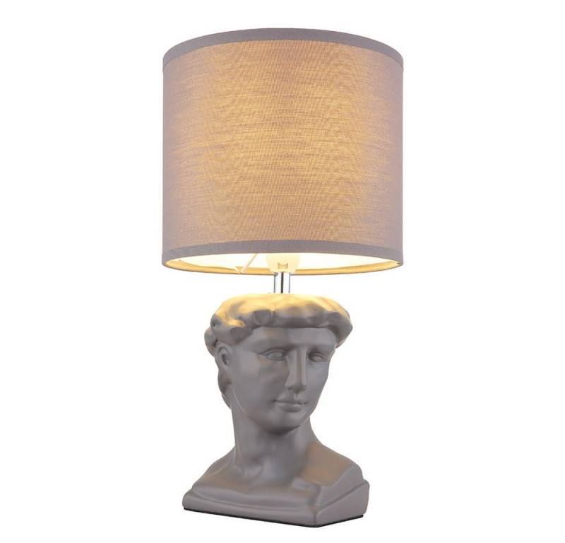 GLOBO LIGHTING LED Tischleuchte, Leuchtmittel inklusive, Warmweiß, Tischlampe Beistellleuchte Textil Keramik Statue grau Skulptur LED von GLOBO LIGHTING
