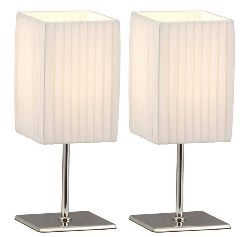 GLOBO LIGHTING LED Tischleuchte, Leuchtmittel inklusive, Warmweiß, Tischleuchte Nachttischlampe Textilschirm weiß Chrom LED 2er Set von GLOBO LIGHTING