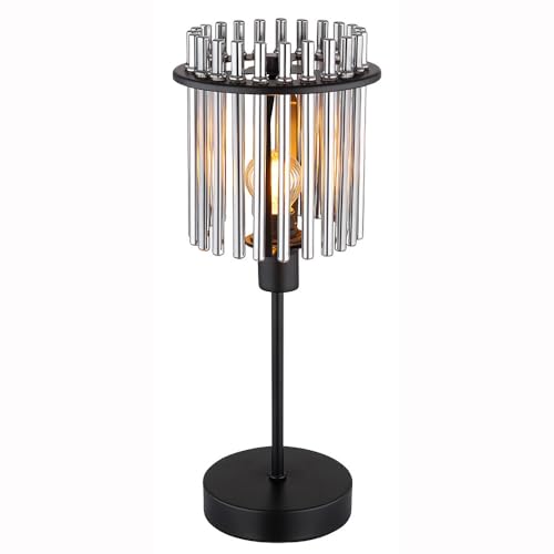 GLOBO LIGHTING LED Tischleuchte Beistelllampe Schlafzimmerlampe Nachttischlampe Tischlampe, Metall schwarz Glasstäbe rauchfarben, 1x E14 Filament LED warmweiß, H 37,5 cm von GLOBO