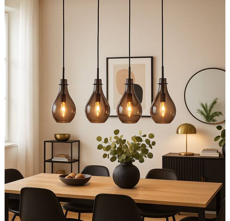 GLOBO LIGHTING Pendelleuchte, Leuchtmittel nicht inklusive, Hängeleuchte Rauchglas Pendelleuchte 4-Flammig Glas Esszimmerlampe von GLOBO LIGHTING