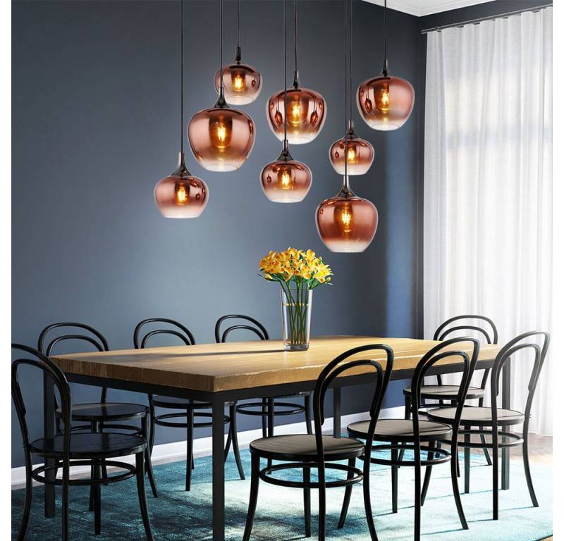 GLOBO LIGHTING Pendelleuchte, Leuchtmittel nicht inklusive, Pendelleuchte Hängelampe Esszimmerleuchte Glas kupfer schwarz-matt von GLOBO LIGHTING