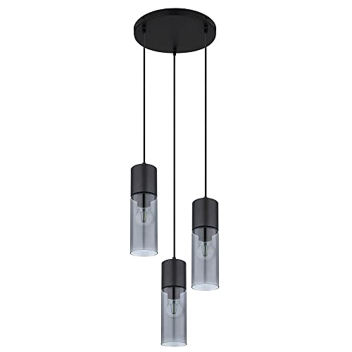 GLOBO LIGHTING Pendelleuchte Esszimmerlampe Hängeleuchte, Moderne Pendellampe, 3-flammig, Glasschirme, Metall, schwarz rauchfarben, 3x E27 Fassung, DxH 30x150 cm von GLOBO
