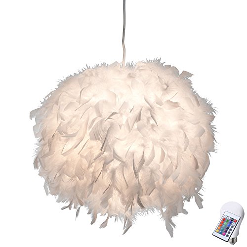GLOBO LIGHTING RGB LED Hänge Lampe Fernbedienung Pendel Leuchte dimmbar Wohn Raum Feder Kugel Beleuchtung weiß, Leuchtmittel:7W RGB LED E27 von GLOBO