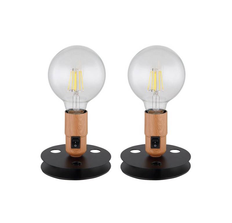 GLOBO LIGHTING Schreibtischlampe, Leuchtmittel nicht inklusive, Tischlampe Vintage Nachttischlampe Industrial schwarz Holzoptik 2er von GLOBO LIGHTING