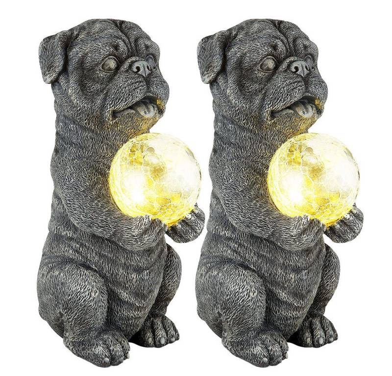 GLOBO LIGHTING Sockelleuchten, LED-Leuchtmittel fest verbaut, Warmweiß, Solarleuchte Außenlampe Hund grau Gartendeko Terrassenleuchte 2er Set von GLOBO LIGHTING