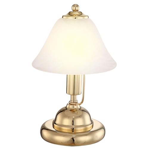GLOBO Tischlampe Tischleuchte Bürolampe Leseleuchte, LED Touchschalter, Höhe 27 cm, Messing-Gold Glas Alabasteroptik, Nachttischlampe von GLOBO