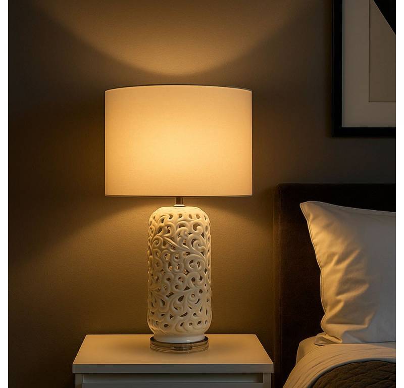 GLOBO LIGHTING Tischleuchte, Leuchtmittel nicht inklusive, Tischleuchte Beistelllampe Nachttischlampe Keramik Textil weiß E27 GLOBO LIGHTING Tischleuchte, Leuchtmittel nicht inklusive, Tischleuchte Beistelllampe Nachttischlampe Keramik Textil weiß E27 von GLOBO LIGHTING