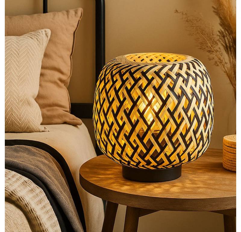 GLOBO LIGHTING Tischleuchte, Leuchtmittel nicht inklusive, Tischlampe Nachttischlampe Tischleuchte Bambus schwarz natur D 20 cm von GLOBO LIGHTING