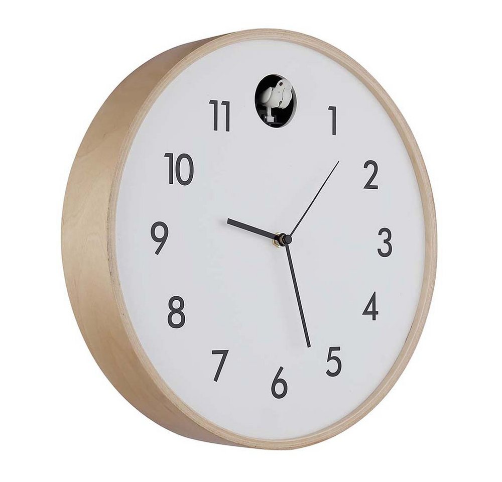 GLOBO LIGHTING Uhr (Wanduhr Kuckucksuhr Holzuhr analog weiß natur D 31,5 cm) von GLOBO LIGHTING
