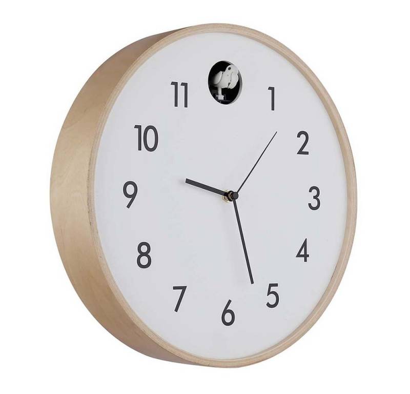 GLOBO LIGHTING Uhr (Wanduhr Kuckucksuhr Holzuhr analog weiß natur D 31,5 cm) von GLOBO LIGHTING