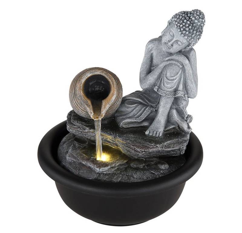 GLOBO LIGHTING Zimmerbrunnen, Zimmerbrunnen Buddha Wasserfall Springbrunnen Deko LED-Licht H 19 cm von GLOBO LIGHTING