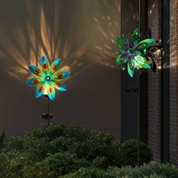 Globo Lighting - Gartendeko Windrad led Solarlampe Terrassenlampe bunt Außenlampe Erdspieß, Metall kupferfarben, Bruchglas, warmweiß, 2er Set von GLOBO LIGHTING