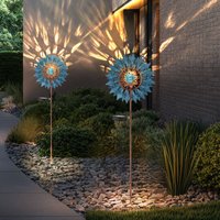 Globo Lighting - Gartendeko Windrad led Solarleuchte Terrassenlampe Außenlampe Erdspieß, gold blau antik, Bruchglas, LxH 22,5 x 92 cm, 2er Set von GLOBO LIGHTING