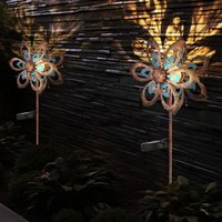 Gartendeko led Solarlampe Windrad Terrassenlampe Außenlampe Erdspieß, Metall gold blau, Bruchglas, LxH 22,5 x 92 cm, 2er Set von GLOBO LIGHTING