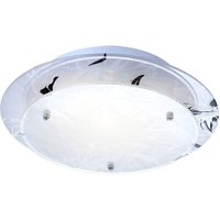 Glas Deckenleuchte rund Deckenlampe E27 Küchenlampe modern Wohnzimmerleuchte chrom, Blumen Dekor weiß, DxH 25x9,5 cm von GLOBO LIGHTING