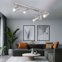 Deckenstrahler silber Spot Deckenleuchte Spotleiste 5 flammig, Metall verchromt skandinavisch, 5x GU10 Fassungen, LxBxH 70x35x17cm Deckenstrahler silber Spot Deckenleuchte Spotleiste 5 flammig, Metall verchromt skandinavisch, 5x GU10 Fassungen, LxBxH 70x35x17cm von GLOBO LIGHTING