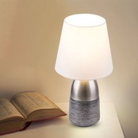 Globo Lighting - Design Nacht Tisch Lampe silbergrau Schlaf Wohn Zimmer Textil Touch Lese Leuchte weiß von GLOBO LIGHTING