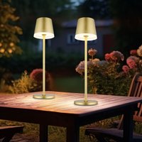 Solarlampe Tischleuchte Außenlampe Gartenlampe Beistellleuchte, Metall goldfarben, 2 Höhen möglich, led 3000K warmweiß, h 41 cm, 2er Set von GLOBO LIGHTING
