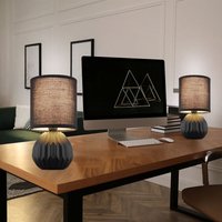 Globo Lighting - Tischlampe schwarz Keramik Nachttischlampe Tischleuchte Wohnzimmerlampe Textil, 1x E14, DxH 12 x 23 cm, 2er Set von GLOBO LIGHTING